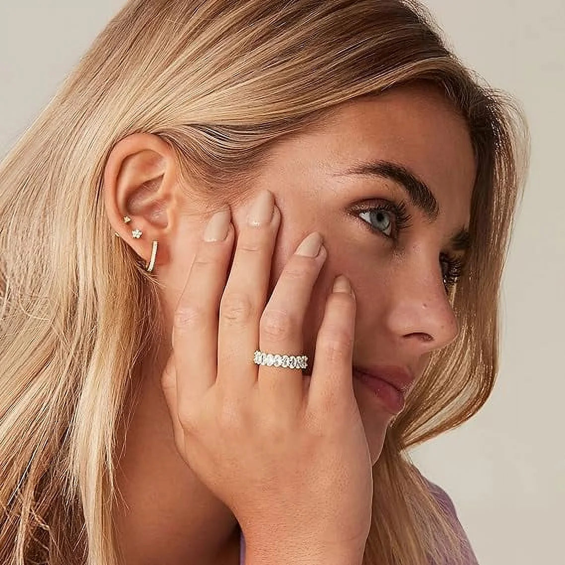 14K Yellow Gold Plated Stackable Love Ring with 5Mm Oval Cubic Zirconia for Women, Size 7