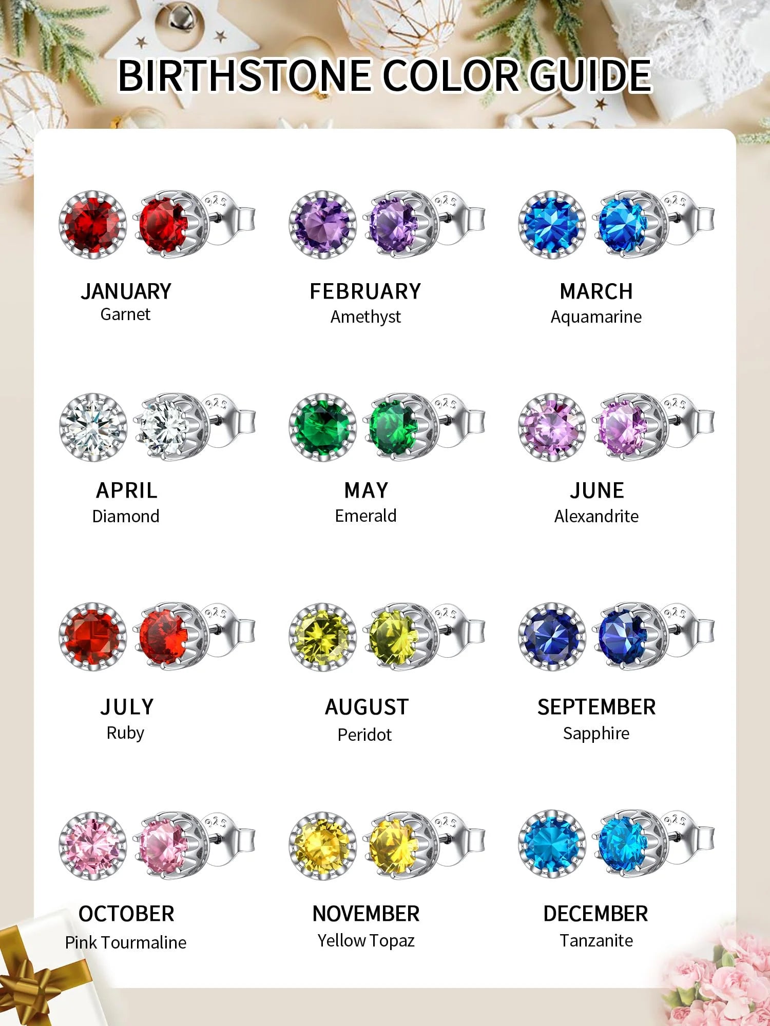 Crown Stud Earrings in Sterling Silver, 5MM December Birthstone Earring Valentine'S Day Gift for Women Ladies