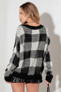 Checkered Two Pockets Knitted Sweater Cardigan